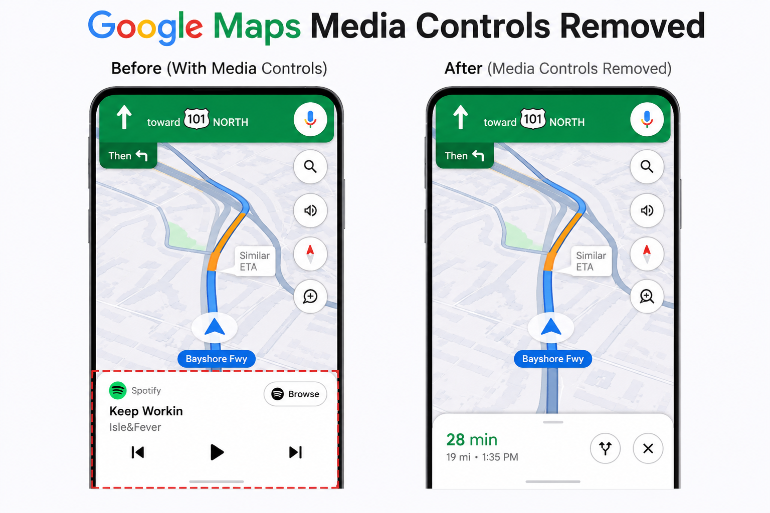 google maps media controls removed
