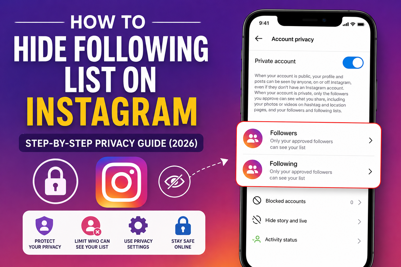 how to hide following list on instagram